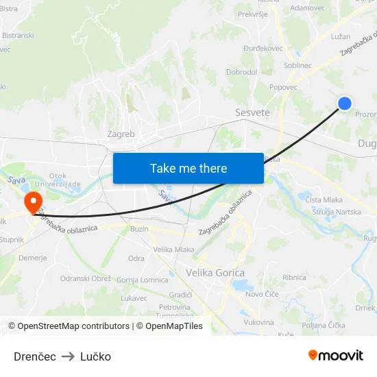 Drenčec to Lučko map