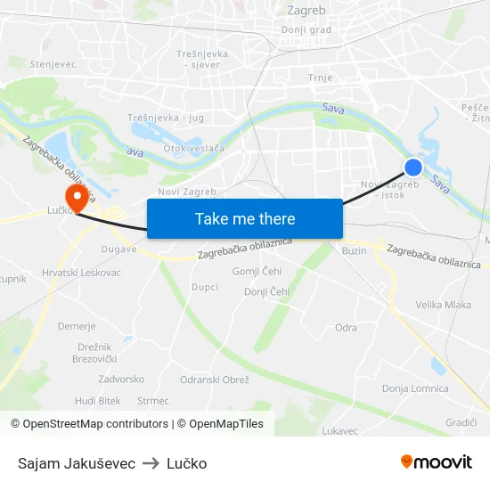 Sajam Jakuševec to Lučko map