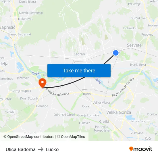 Ulica Badema to Lučko map
