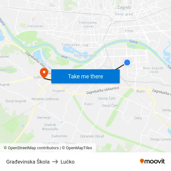 Građevinska Škola to Lučko map