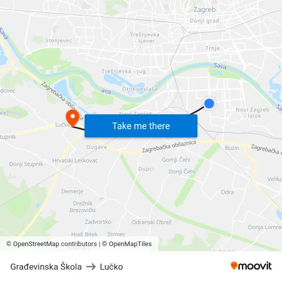 Građevinska Škola to Lučko map