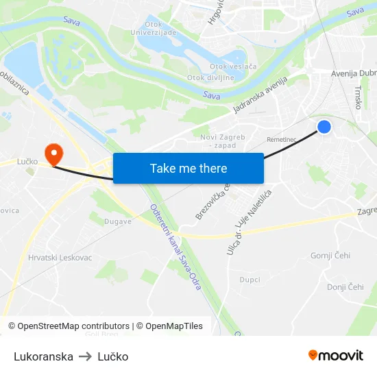 Lukoranska to Lučko map