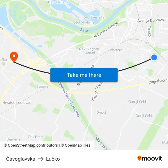 Čavoglavska to Lučko map