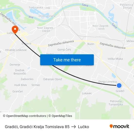 Gradići, Gradići Kralja Tomislava 85 to Lučko map