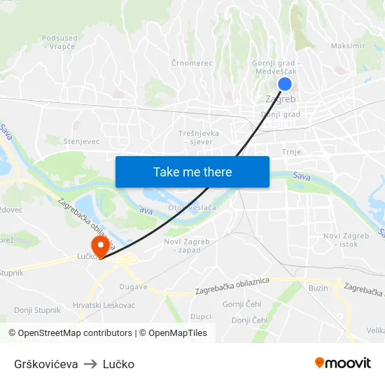 Grškovićeva to Lučko map