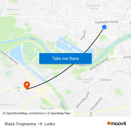 Blaža Trogiranina to Lučko map