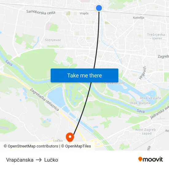 Vrapčanska to Lučko map