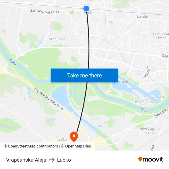 Vrapčanska Aleja to Lučko map