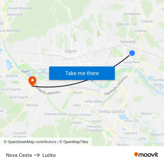 Nova Cesta to Lučko map