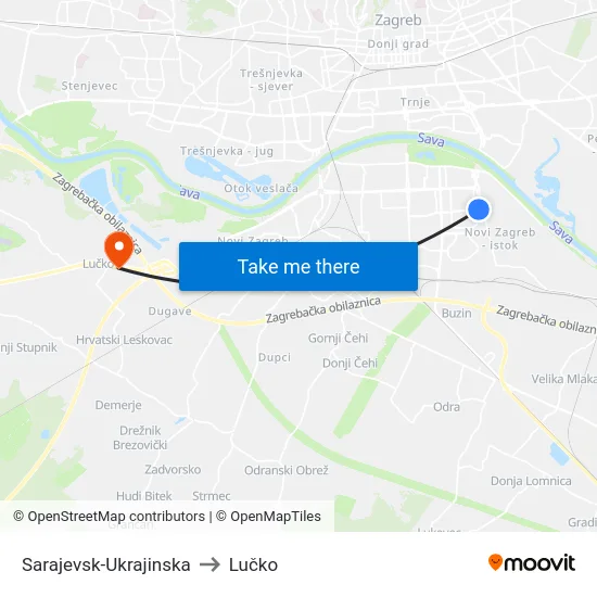 Sarajevsk-Ukrajinska to Lučko map