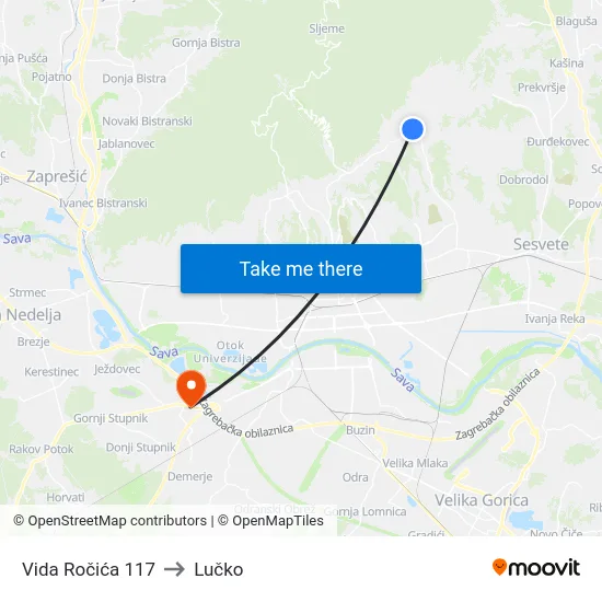 Vida Ročića 117 to Lučko map