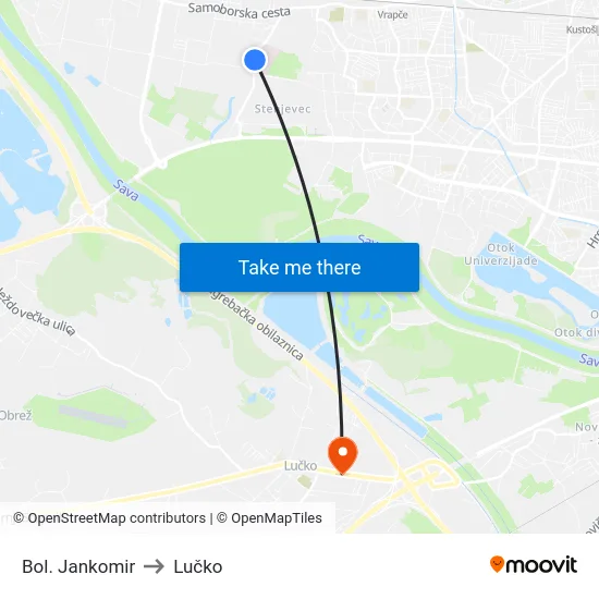 Bol. Jankomir to Lučko map