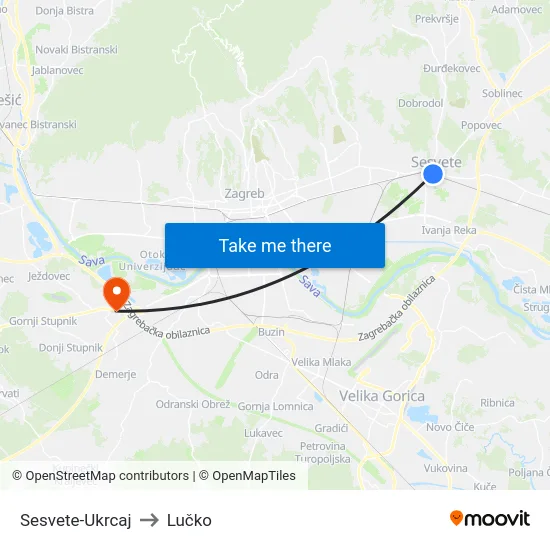 Sesvete-Ukrcaj to Lučko map