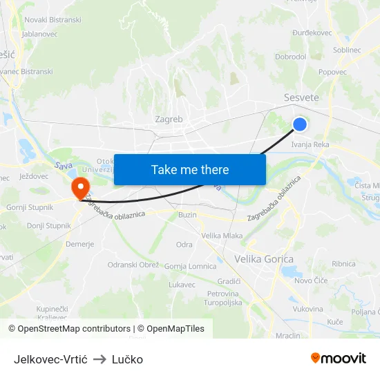 Jelkovec-Vrtić to Lučko map