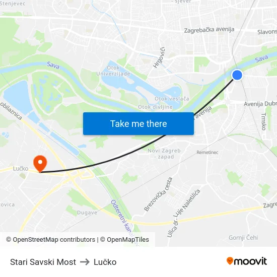 Stari Savski Most to Lučko map