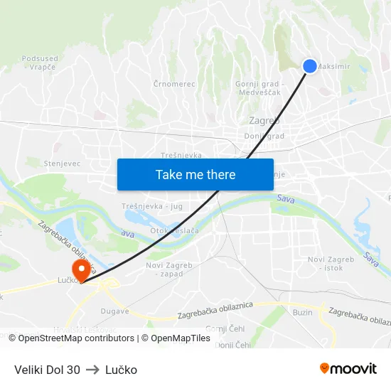 Veliki Dol 30 to Lučko map
