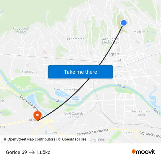 Gorice 69 to Lučko map