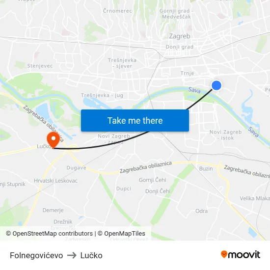 Folnegovićevo to Lučko map