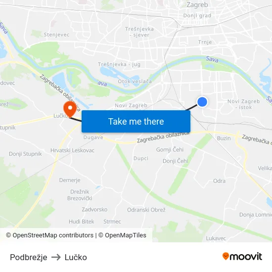 Podbrežje to Lučko map