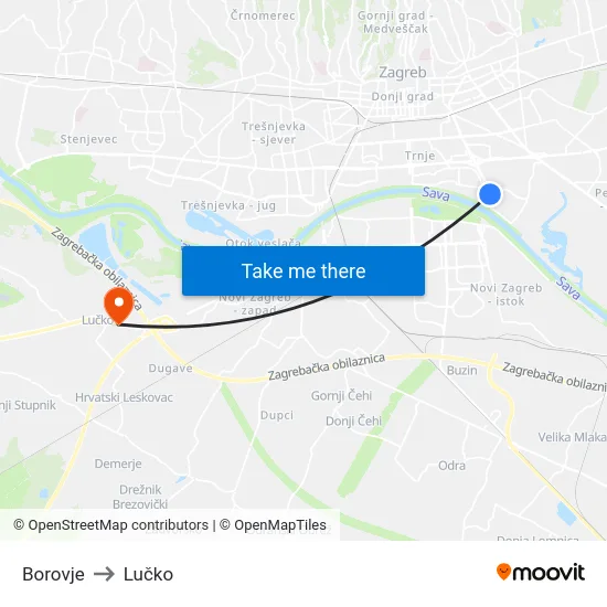 Borovje to Lučko map