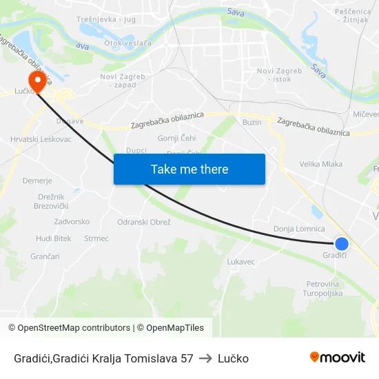 Gradići,Gradići Kralja Tomislava 57 to Lučko map