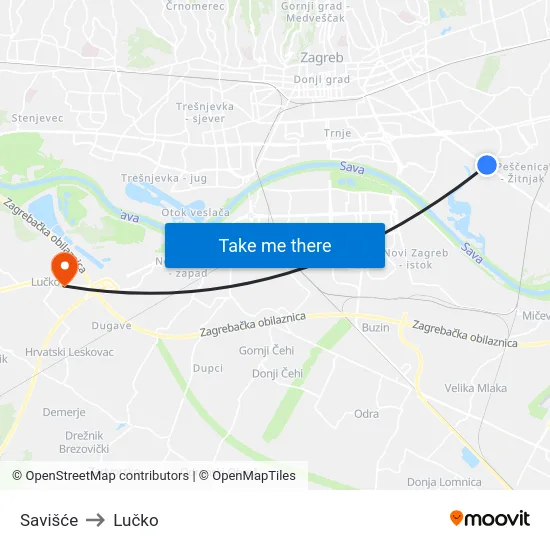 Savišće to Lučko map