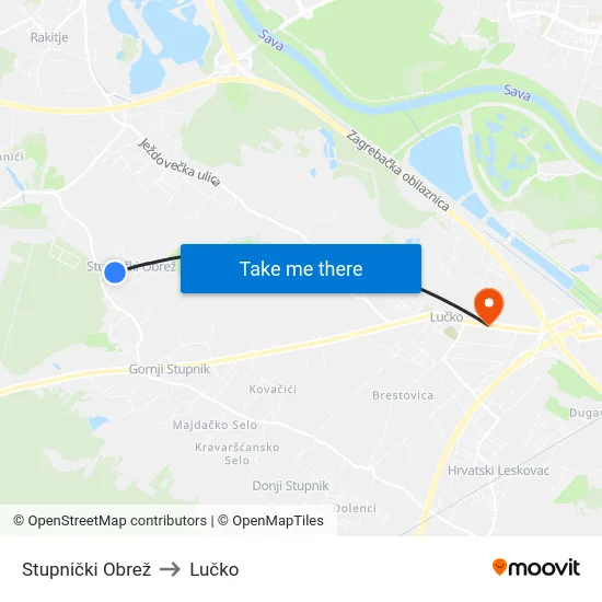 Stupnički Obrež to Lučko map