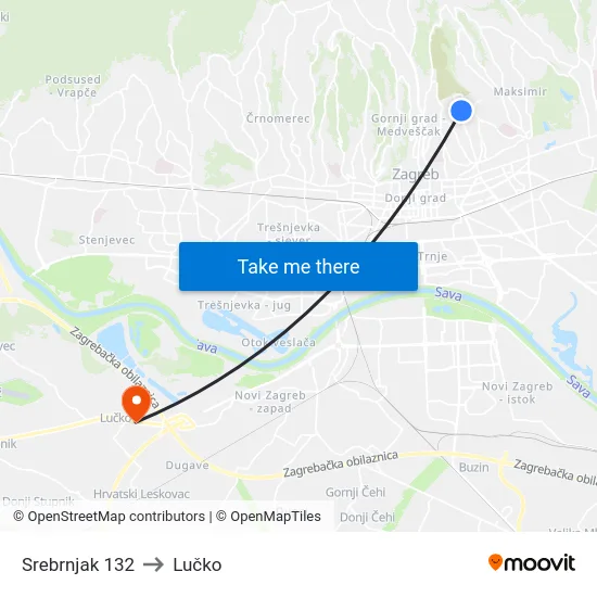 Srebrnjak 132 to Lučko map