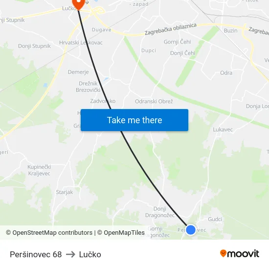 Peršinovec 68 to Lučko map