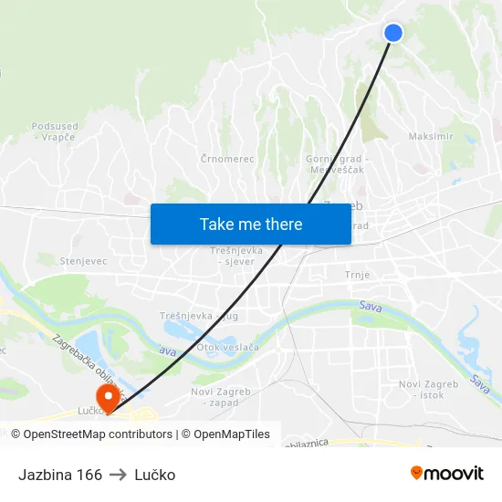 Jazbina 166 to Lučko map
