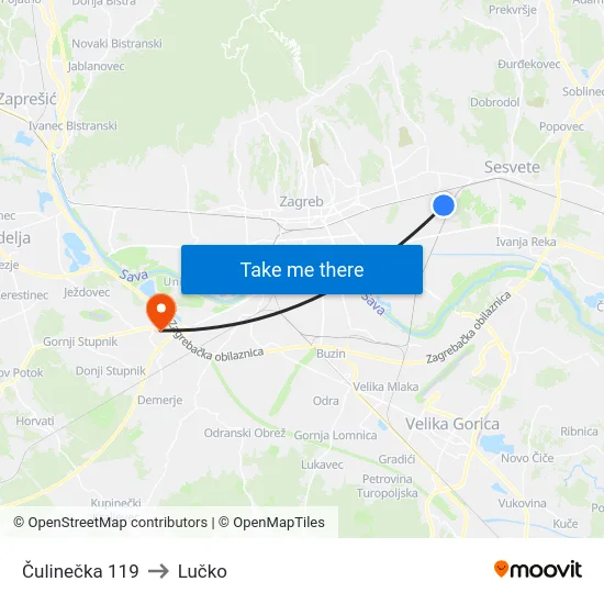 Čulinečka 119 to Lučko map