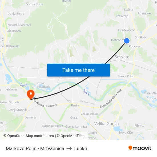 Markovo Polje - Mrtvačnica to Lučko map