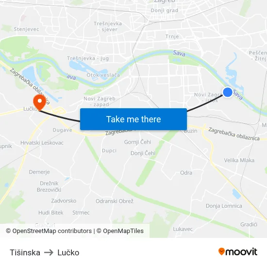 Tišinska to Lučko map