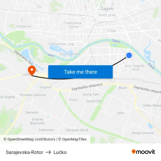 Sarajevska-Rotor to Lučko map