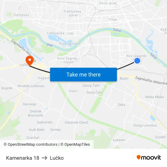 Kamenarka 18 to Lučko map