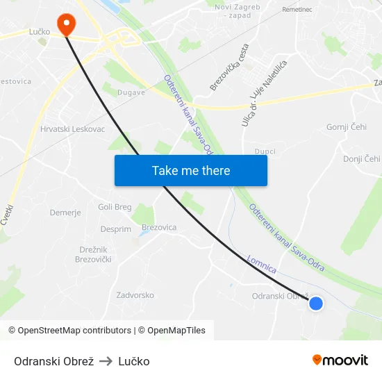 Odranski Obrež to Lučko map