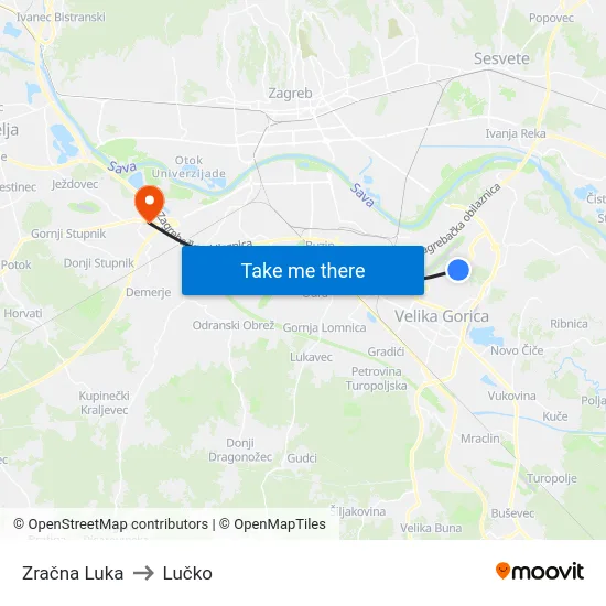 Zračna Luka to Lučko map