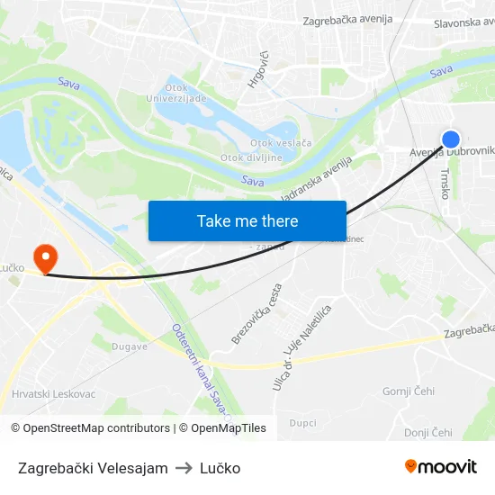 Zagrebački Velesajam to Lučko map