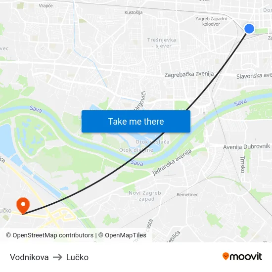 Vodnikova to Lučko map