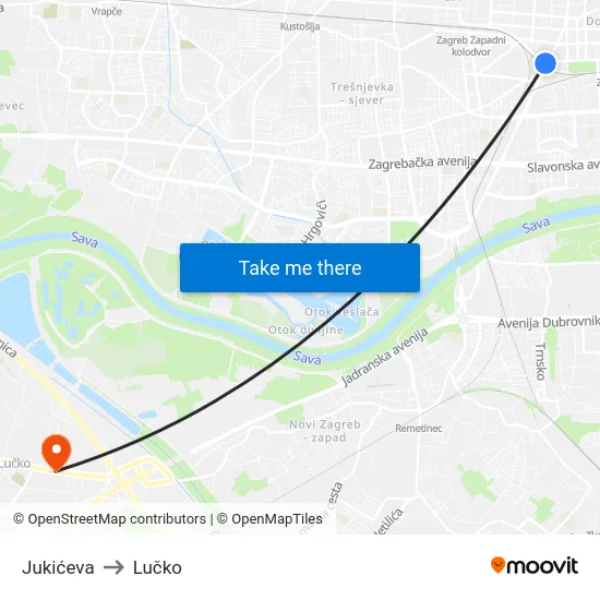 Jukićeva to Lučko map