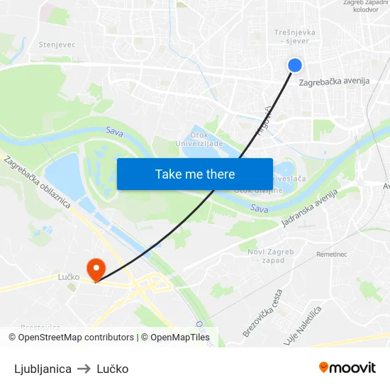 Ljubljanica to Lučko map