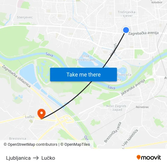 Ljubljanica to Lučko map