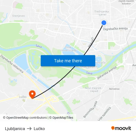 Ljubljanica to Lučko map