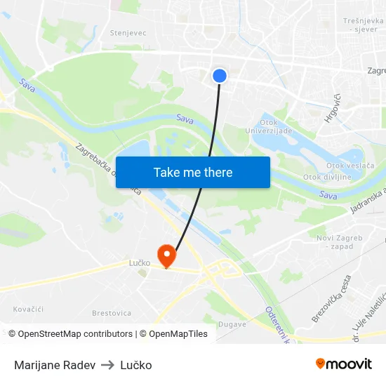 Marijane Radev to Lučko map