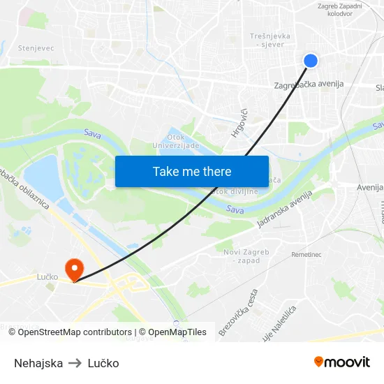 Nehajska to Lučko map