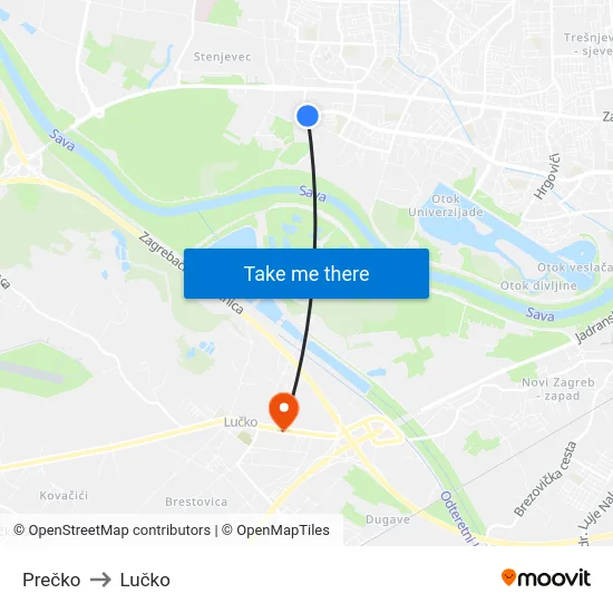 Prečko to Lučko map