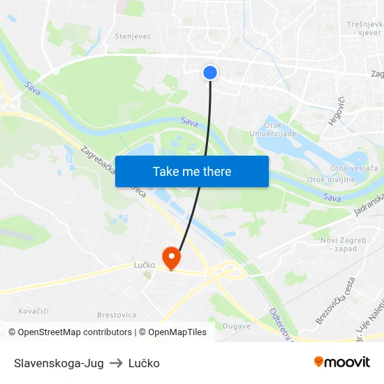 Slavenskoga-Jug to Lučko map