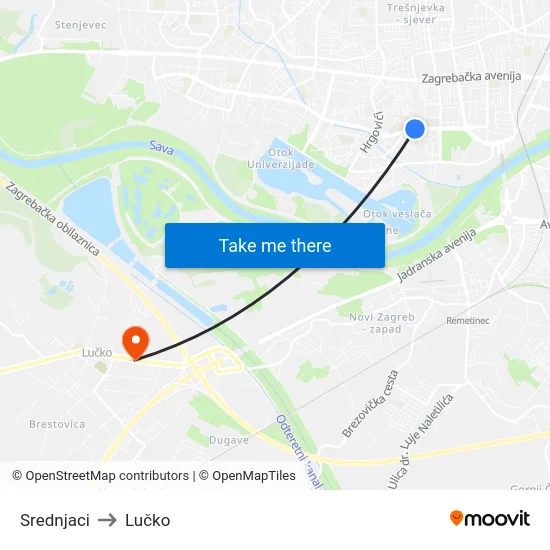 Srednjaci to Lučko map