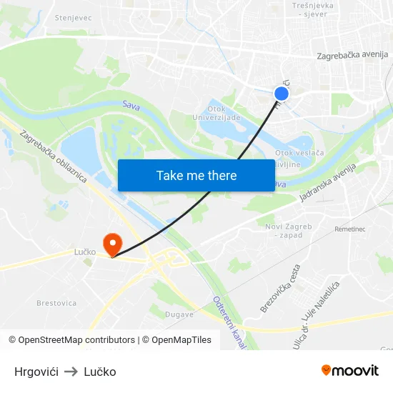 Hrgovići to Lučko map