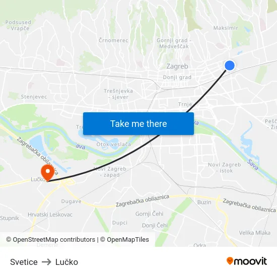 Svetice to Lučko map